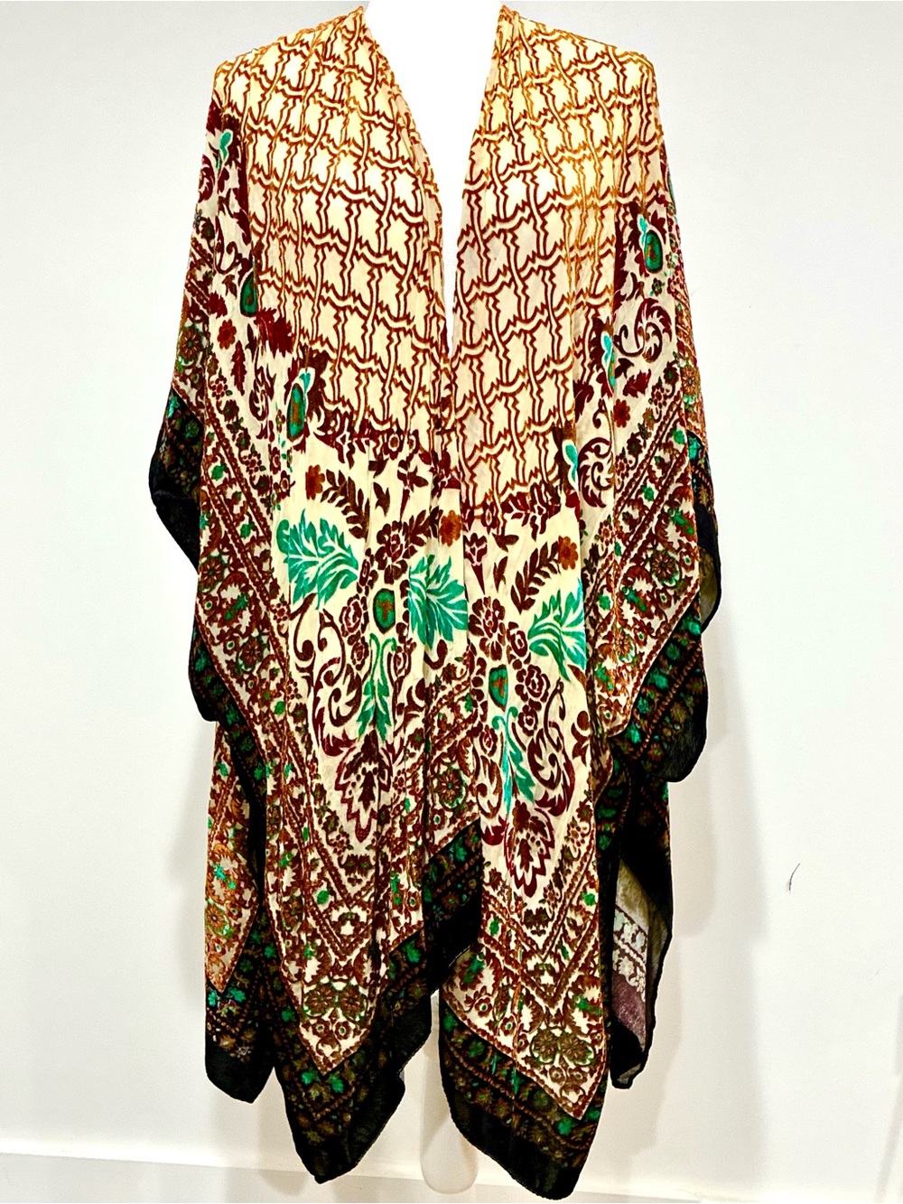 Free People Sheer Printed Kimono Geometric Velvet Burnout Duster OS